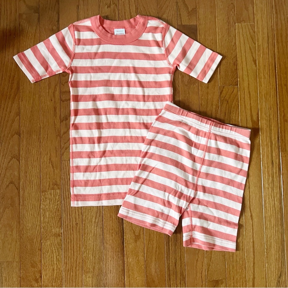 Hanna Andersson Pink Stripe Short John Pajamas girls size 10